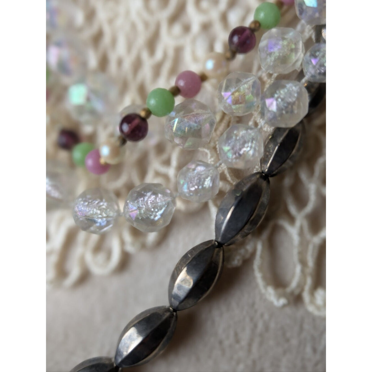 Curated Vintage Layered Necklace Trio Coquette Romantic Glass & Aurua Beads