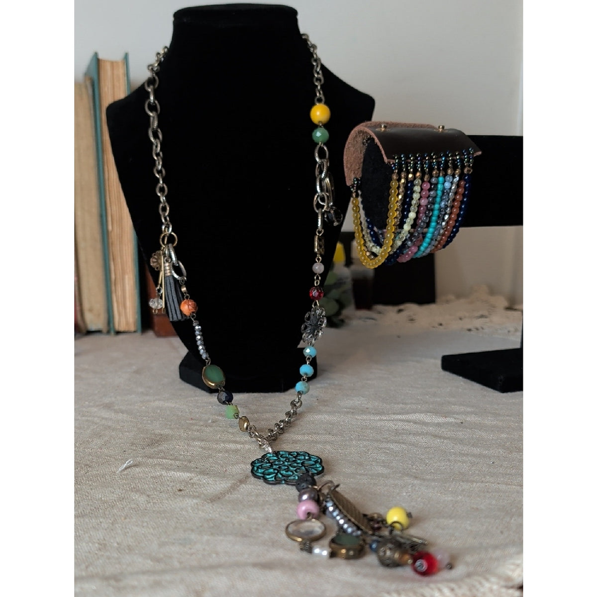 Plunder Boho Charm Necklace & Snap Cuff Bracelet Set Eclectic Festival Jewelry