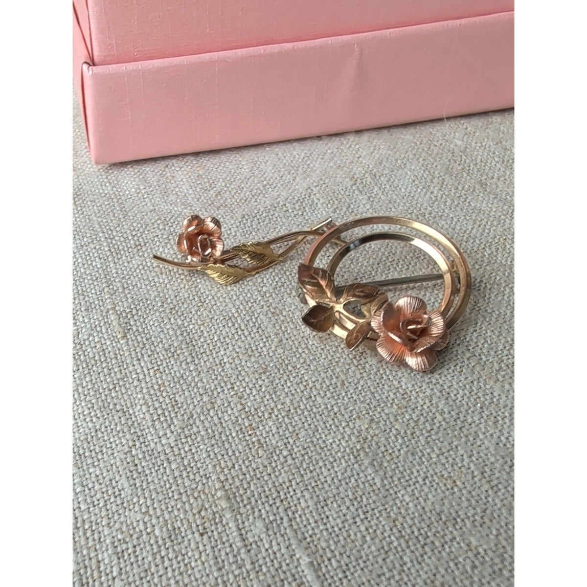 Vintage KREMENTZ Rolled Gold Rose Brooch Pin Set Floral Two Tone Jewelry