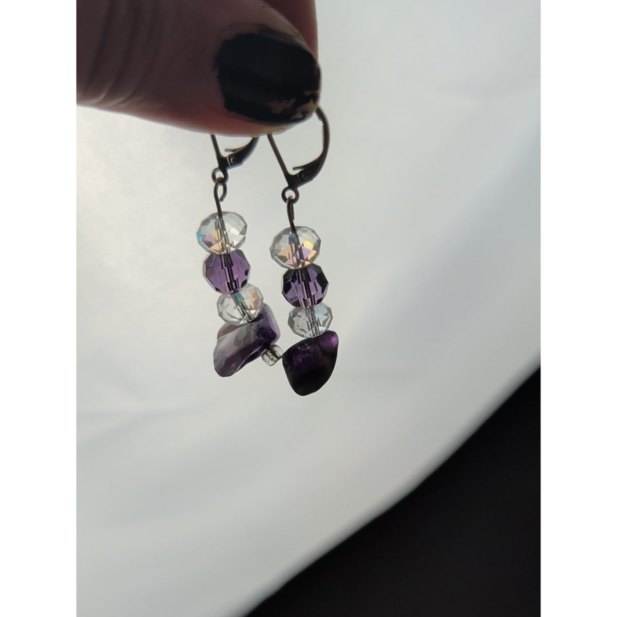 Artisan Sterling Silver Amethyst & Crystal Dangle Earrings