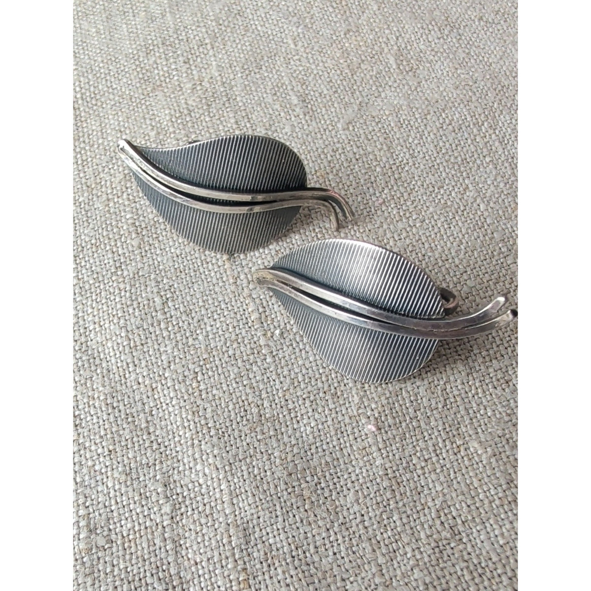 40's/50'sGermany Sterling Silver Leaf Earrings  Mid Century Screw Back Botanical