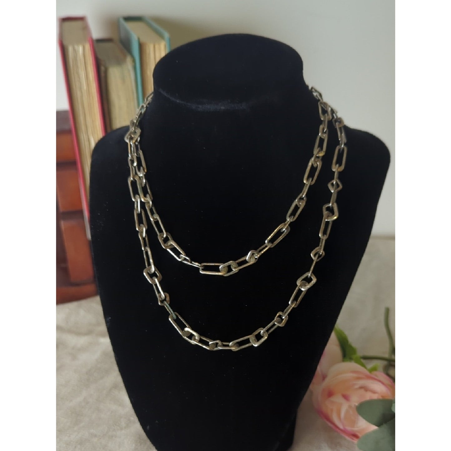 Fossil Chunky Toggle Chain Necklace Silver Tone  Heritage Link Statement