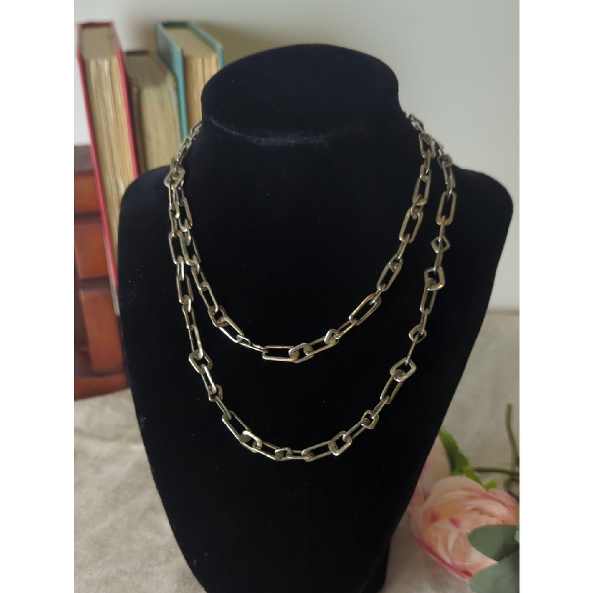 Fossil Chunky Toggle Chain Necklace Silver Tone  Heritage Link Statement