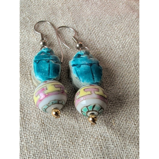 Vintage Rare Stone & Glass Earings Egyptian Revival