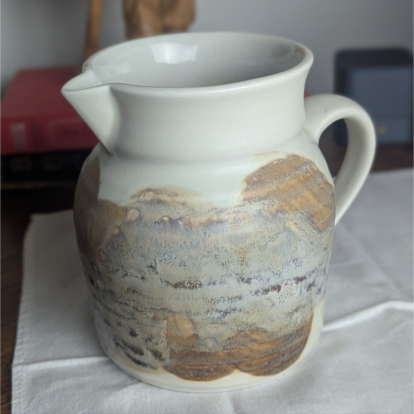 Stocky Handmade Artist Signed Pitcher Flowers Milk Shelf Styling Cottage