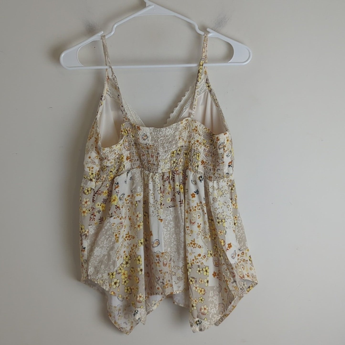 Y2K Baby Doll Top With Handkerchief Hemline Patchwork Print Smocked Large(11-13)