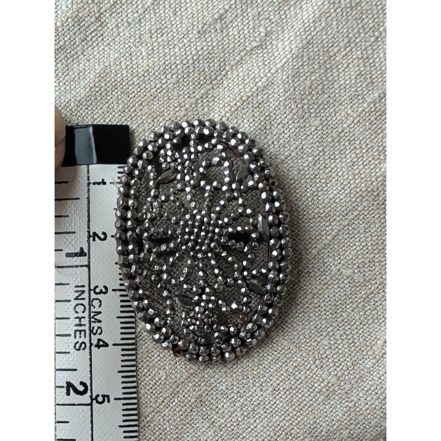 Vintage M.G. France Oval Cut Steel Style Belt Buckle French Floral Starburst