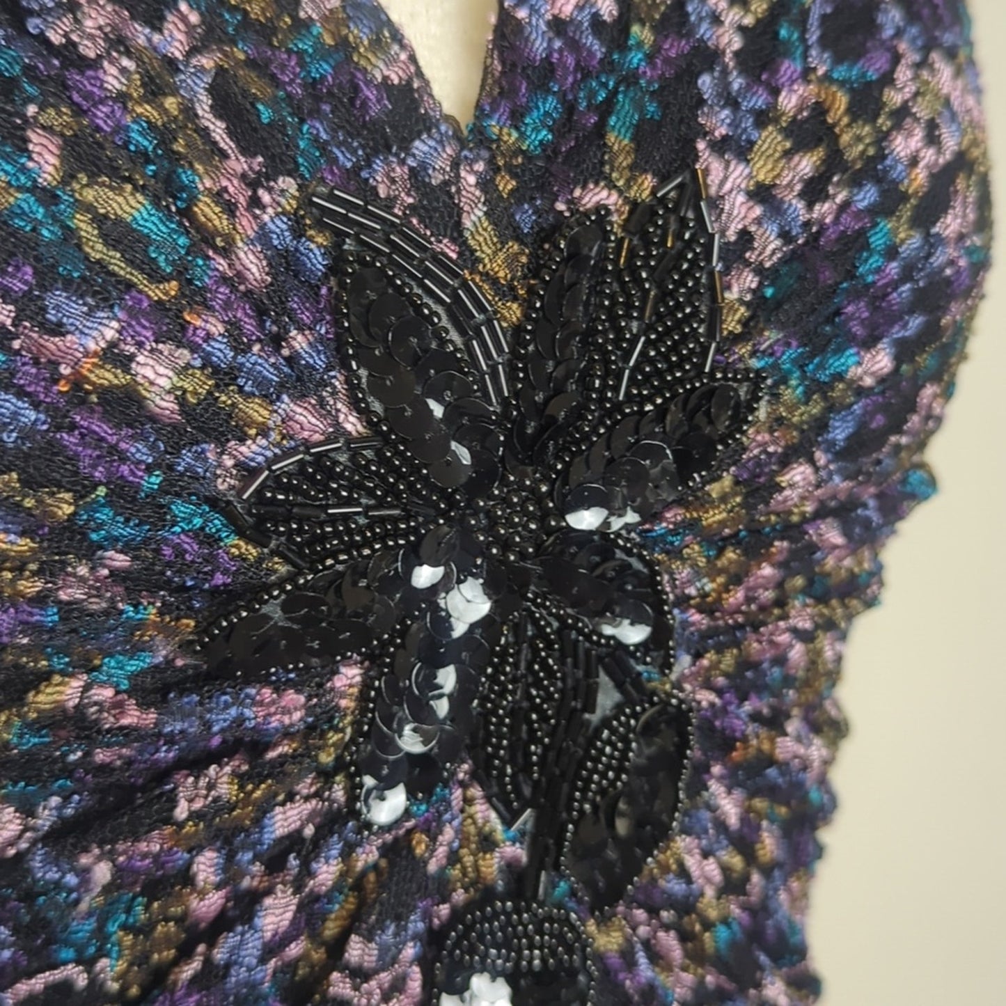 Fairycore Whimsigoth Semi-shear Lace Top With Jewel Embellishment XS