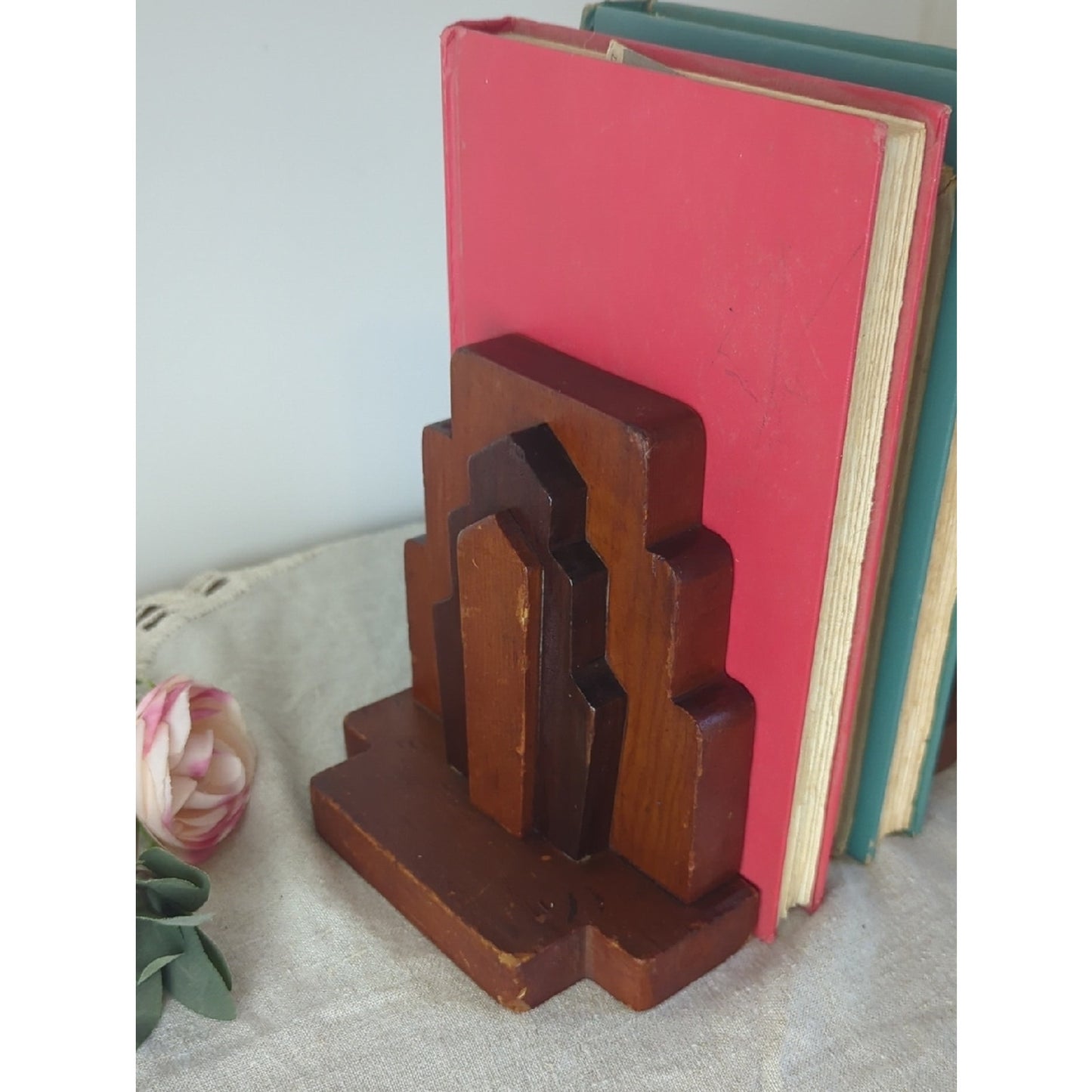 Vintage Wooden Bookends Set | MCM Brutalist Geometric Bookends | Mid Century