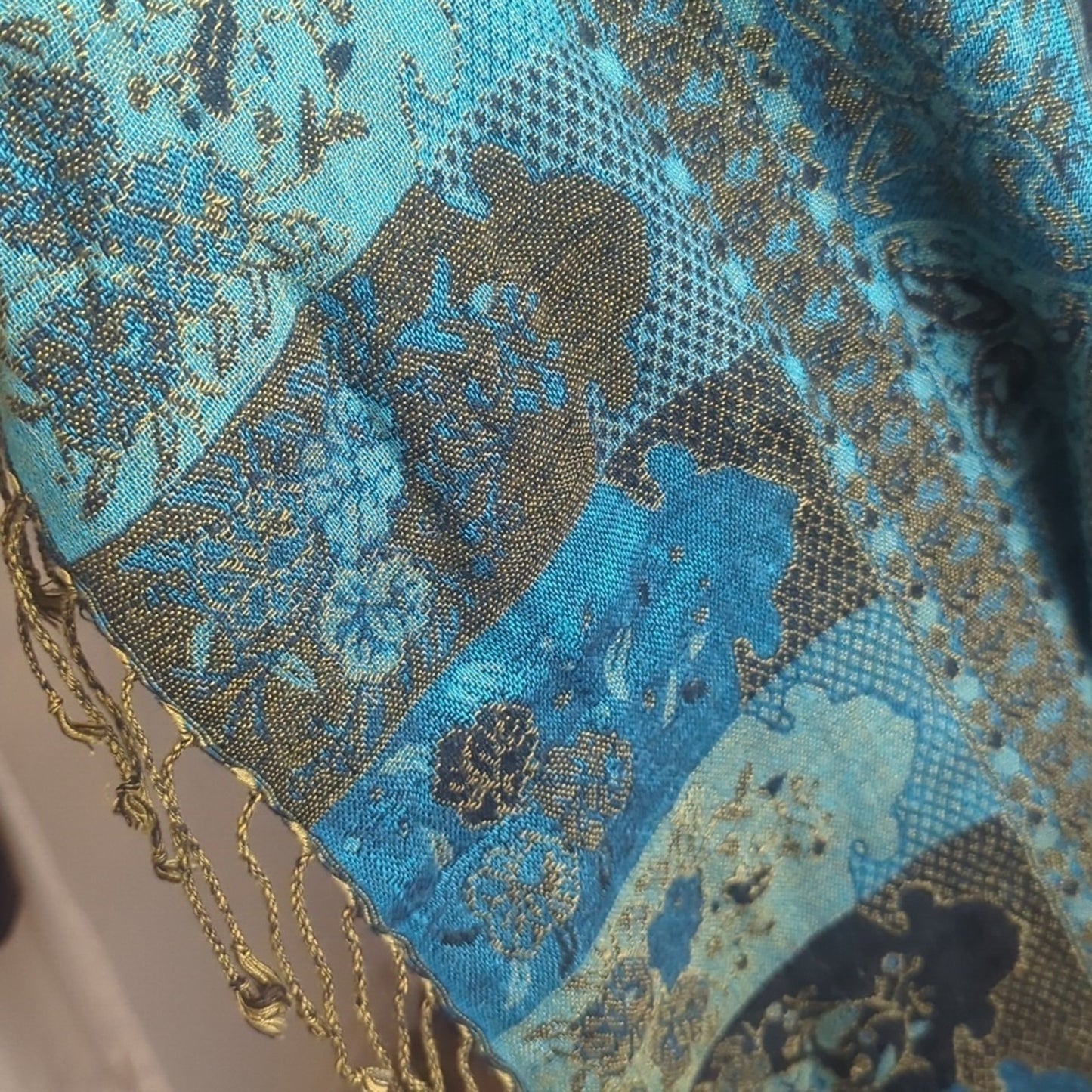 Mermaidcore Cashmere & Silk Scarf Shaw Wrap Fringe Extra Wide
