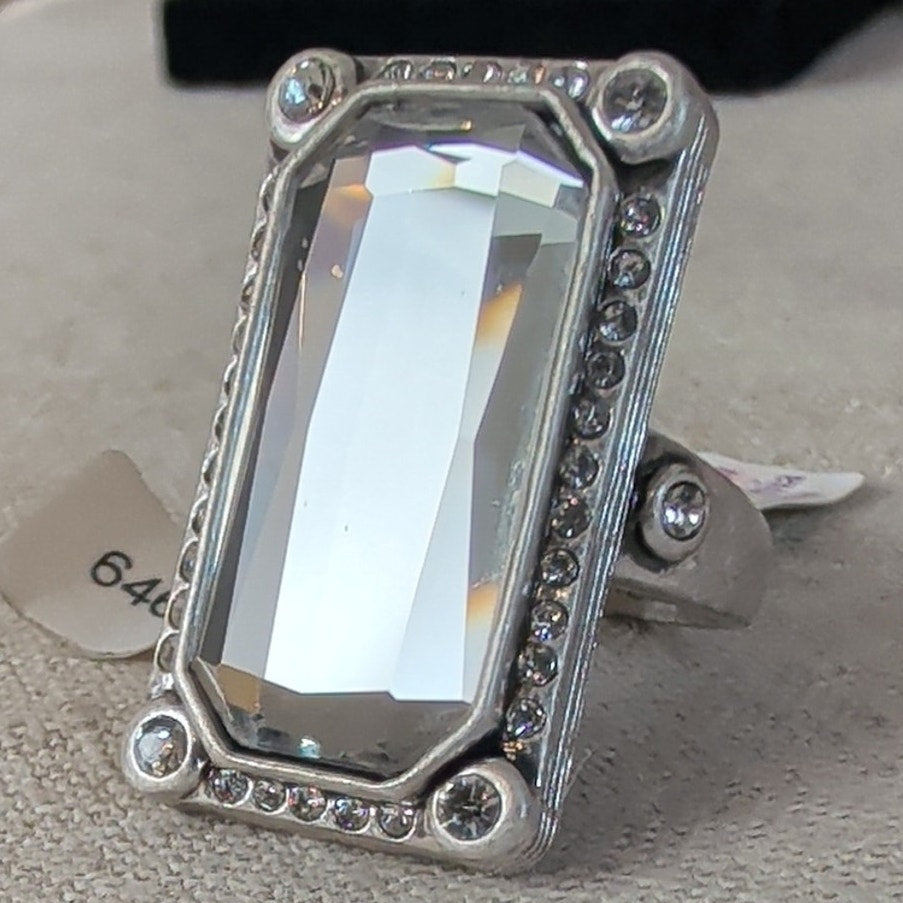 Lia Sophia Acropolis Statement Cocktail  Retired Mirror Crystal Silver Ring 9