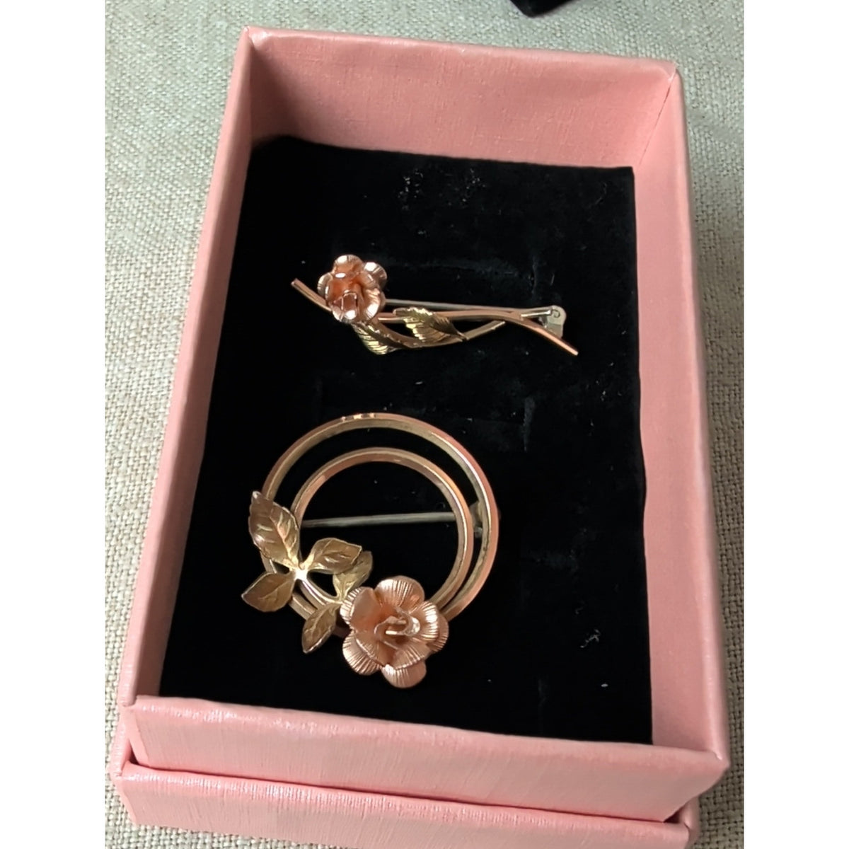 Vintage KREMENTZ Rolled Gold Rose Brooch Pin Set Floral Two Tone Jewelry