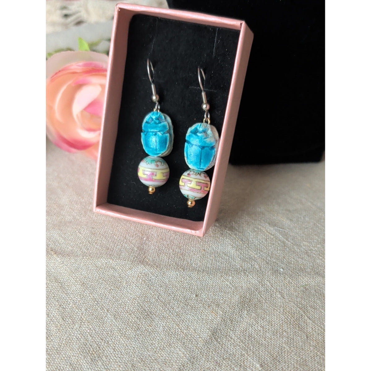 Vintage Rare Stone & Glass Earings Egyptian Revival
