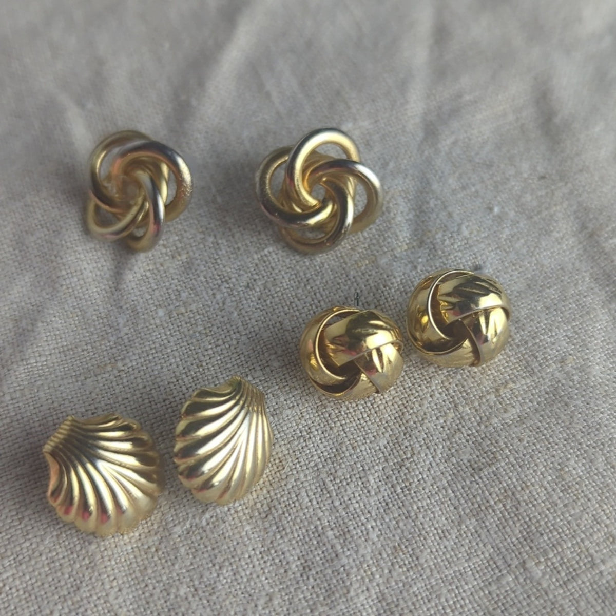 Vintage Gold Tone Earring Set Of 3 1980s Curated Costume Jewelry Collection