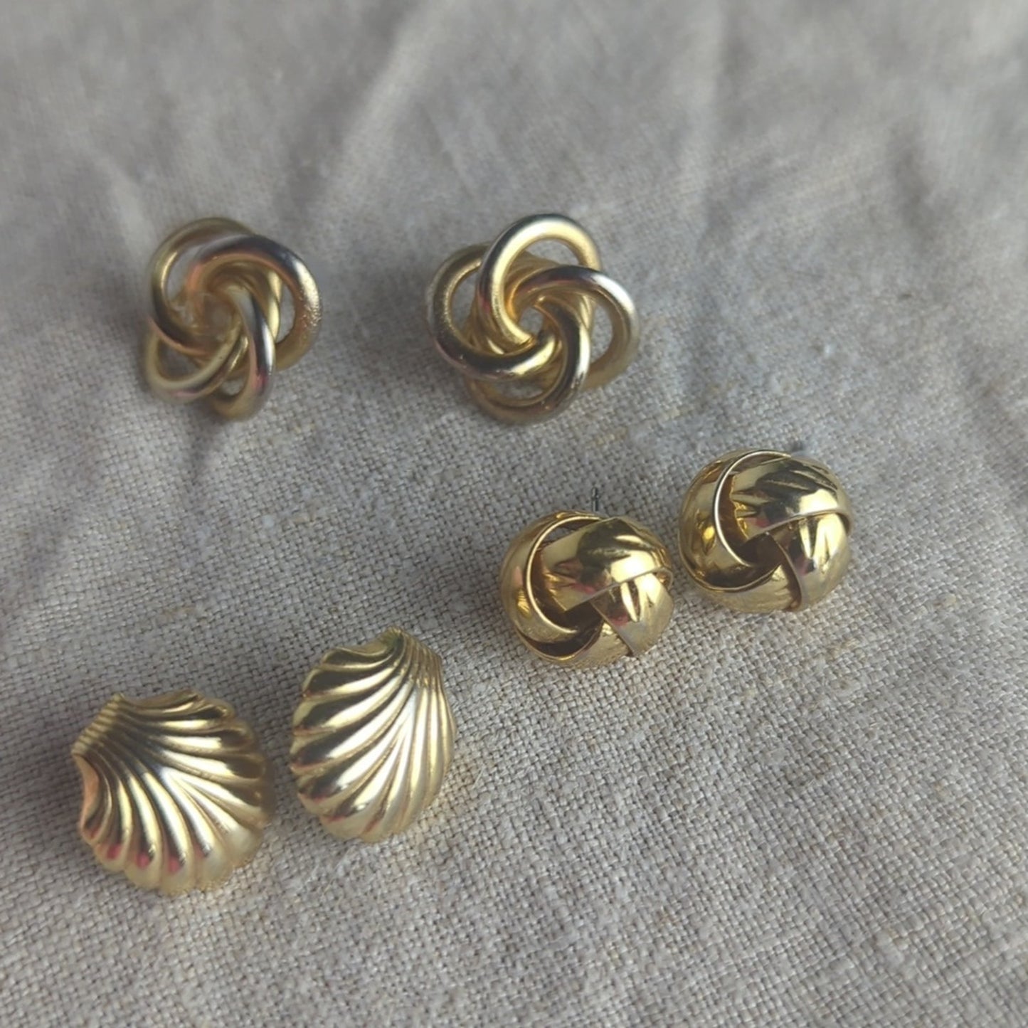 Vintage Gold Tone Earring Set Of 3 1980s Curated Costume Jewelry Collection