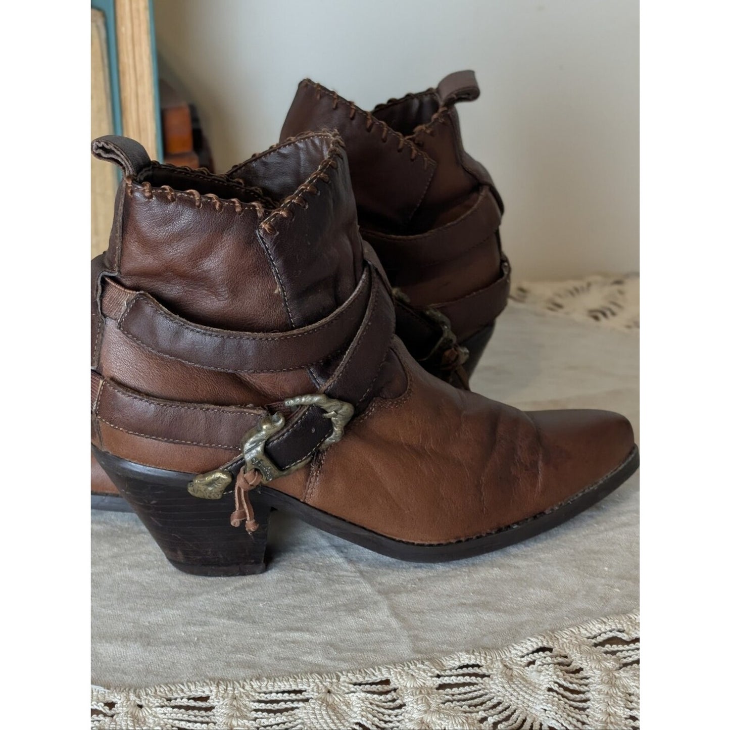 Woodland Fairy Festival Boots Y2K Leather Ankle Boots Size 6