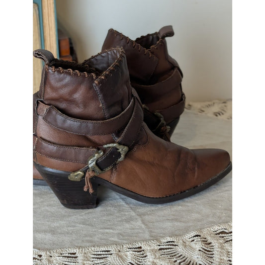 Woodland Fairy Festival Boots Y2K Leather Ankle Boots Size 6