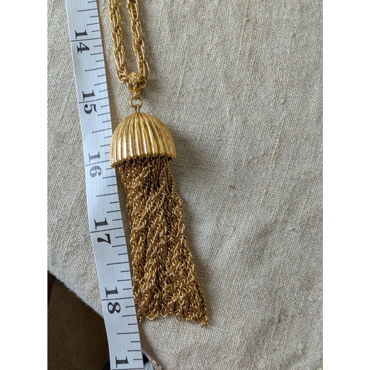 Vintage Monet Gold Tone Tassel Necklace Long Sautoir Statement Chain