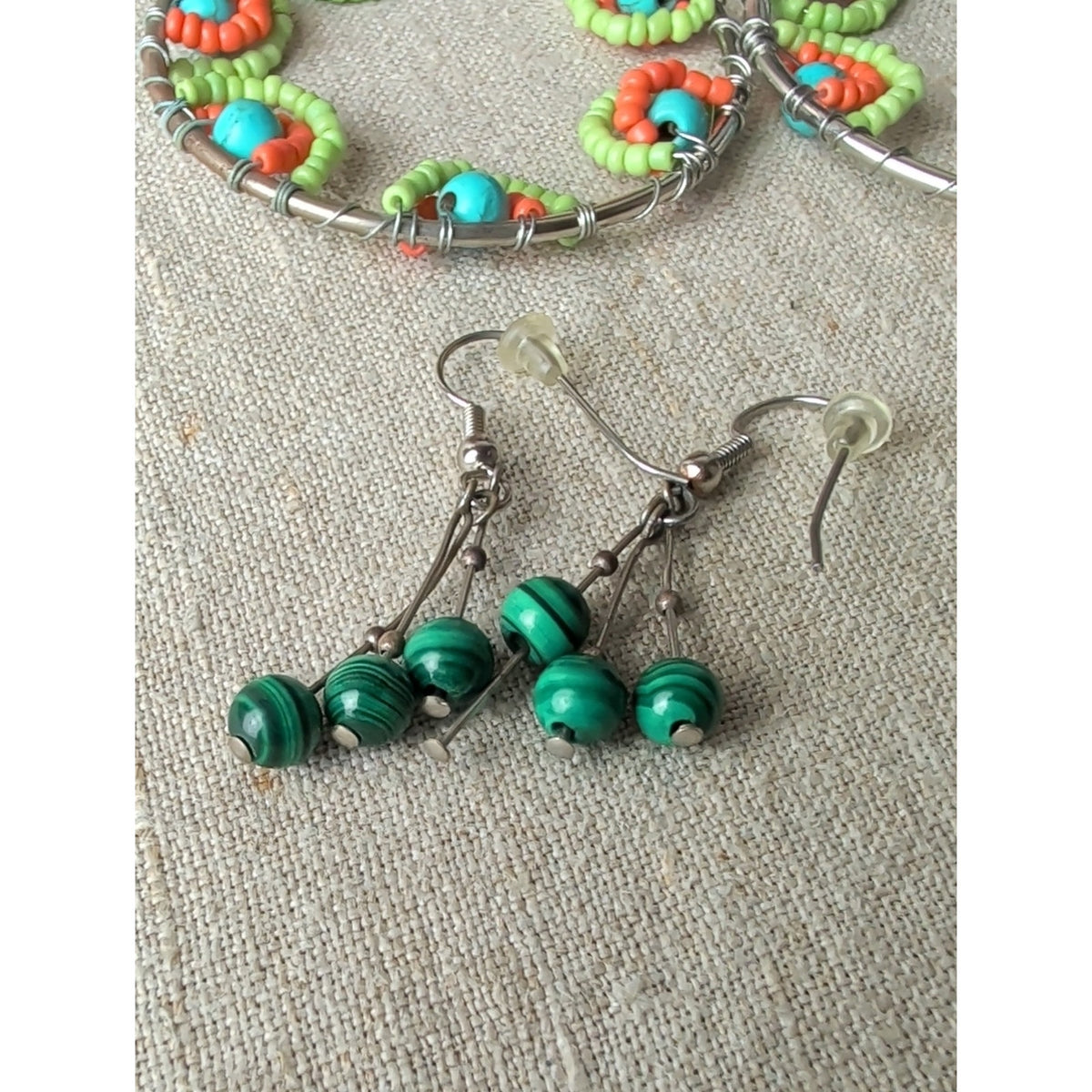 Boho Southwestern Earring Lot of 3 Pairs Artisan Style Beaded Hoops & Dangles