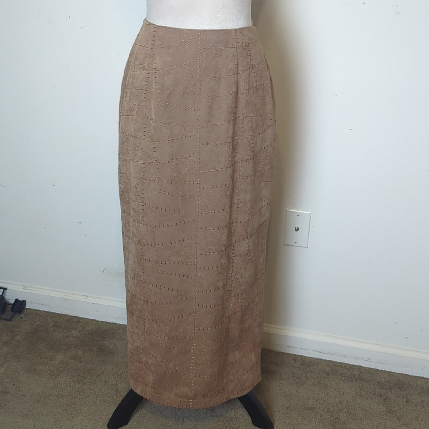 Vintage Stitch Suede-Look Maxi Pencil Skirt Heritage Style Small