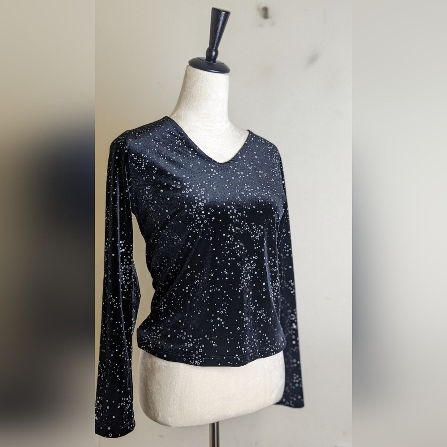 Vintage 90's / Y2K Black Velvet Top Silver Shimmer Women's MP