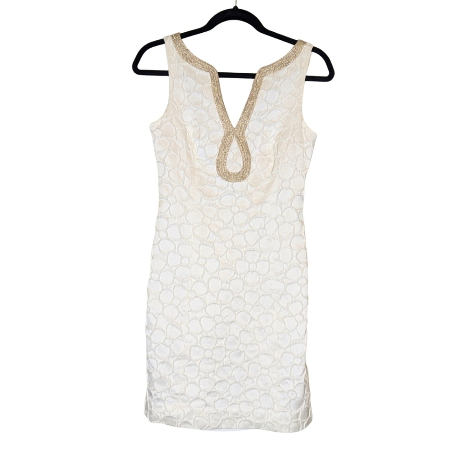 Lilly Pulitzer White Textured Shift Gold Trim Cocktail Dress Resort Wear