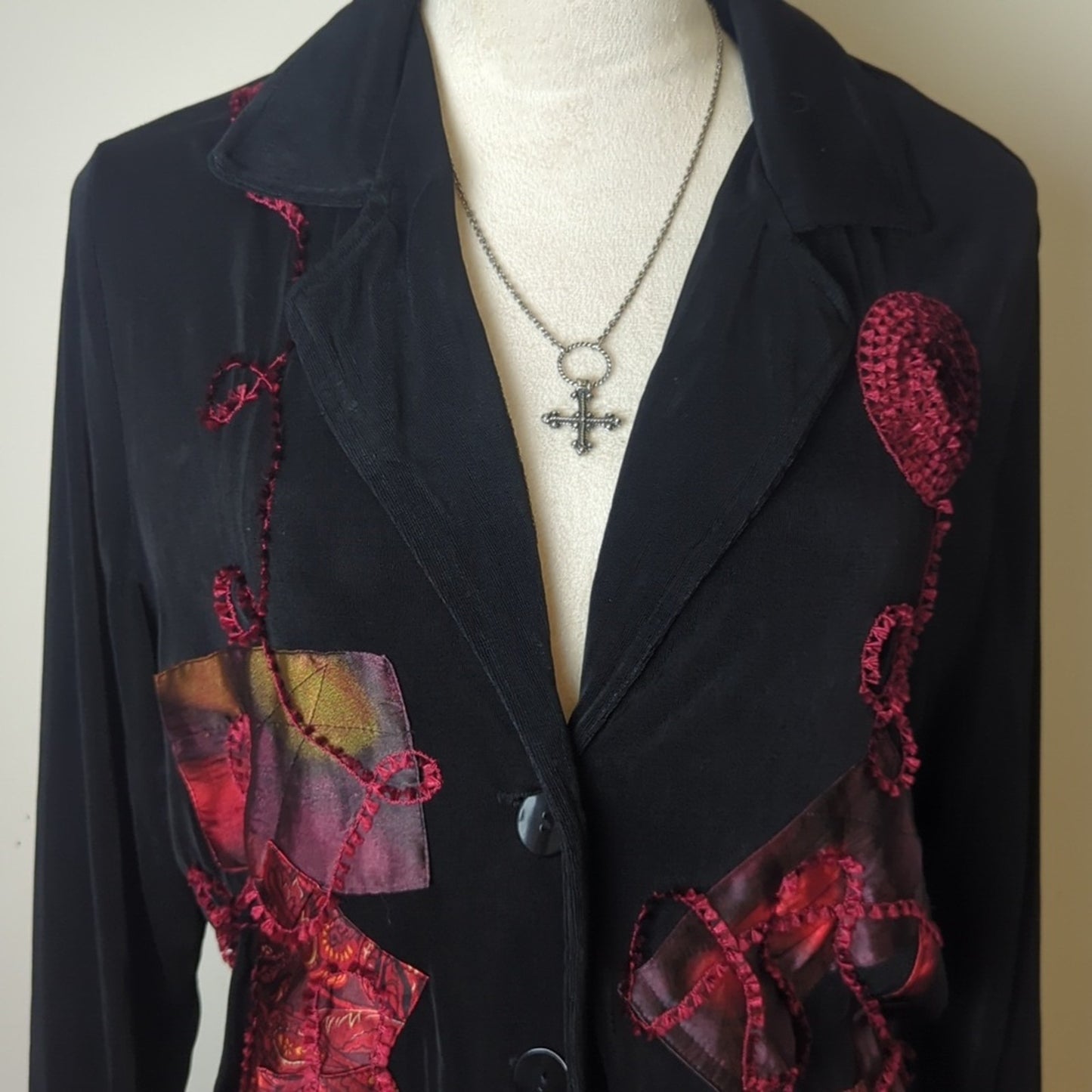 Vintage Art to Wear Patchwork Jacket Abstract Textured Whimsigoth Large