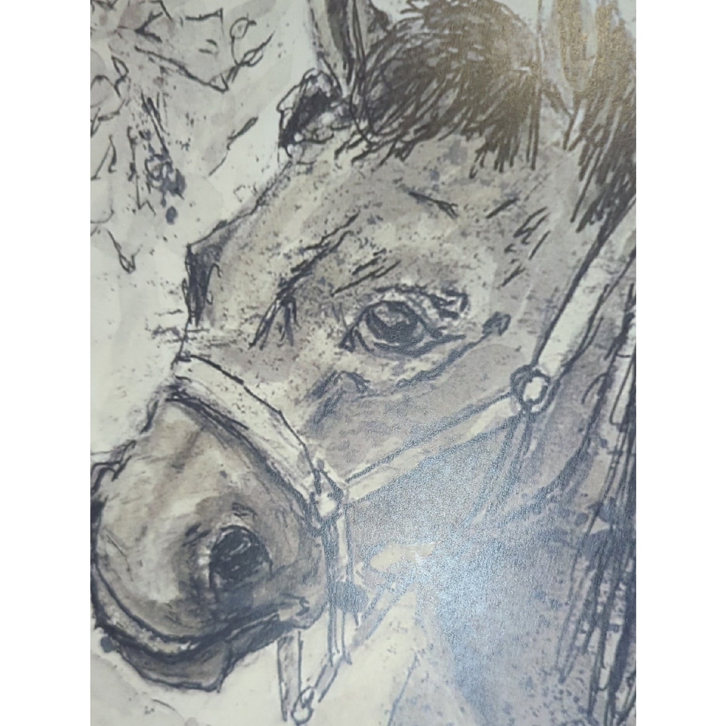 Framed Equestrian Horse Art Print, Neutral Rustic Study Vintage Style Wood Frame