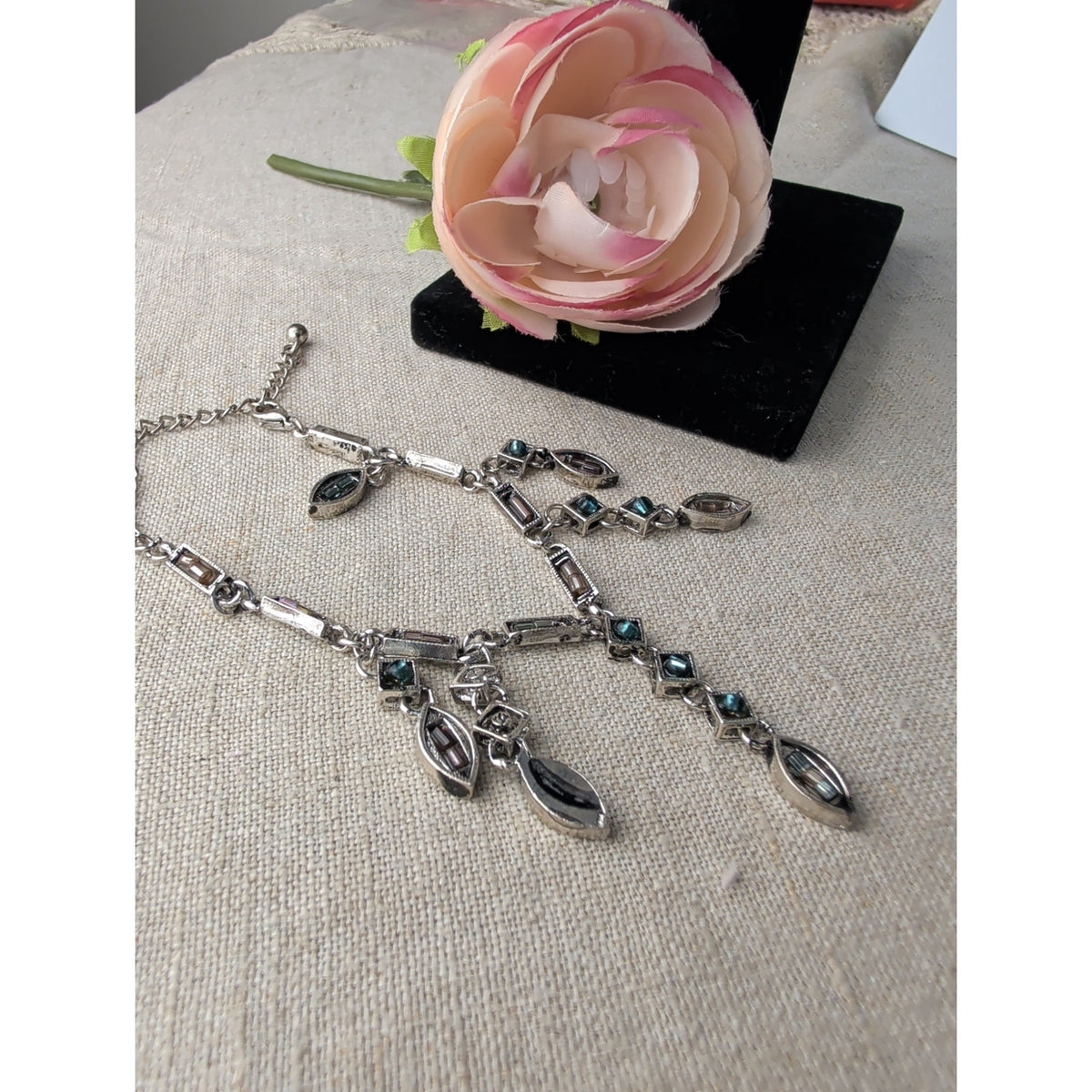 Art Deco Revival Dangle Drop Bracelet Marquise & Square Rhinestones Cascading
