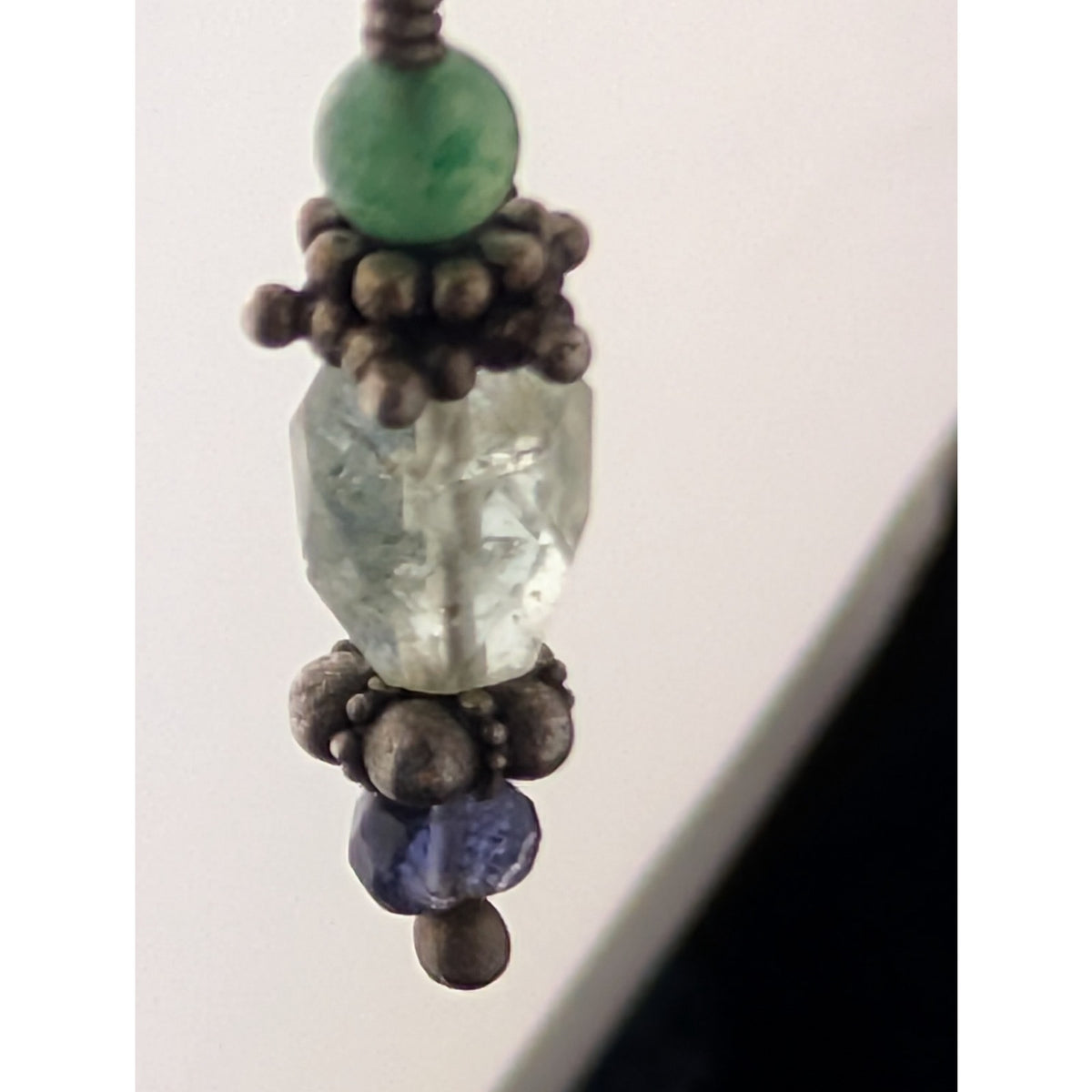 Sterling Silver Artisan Paperclip Chain Bracelet Mixed Gemstone Dangle 6.75