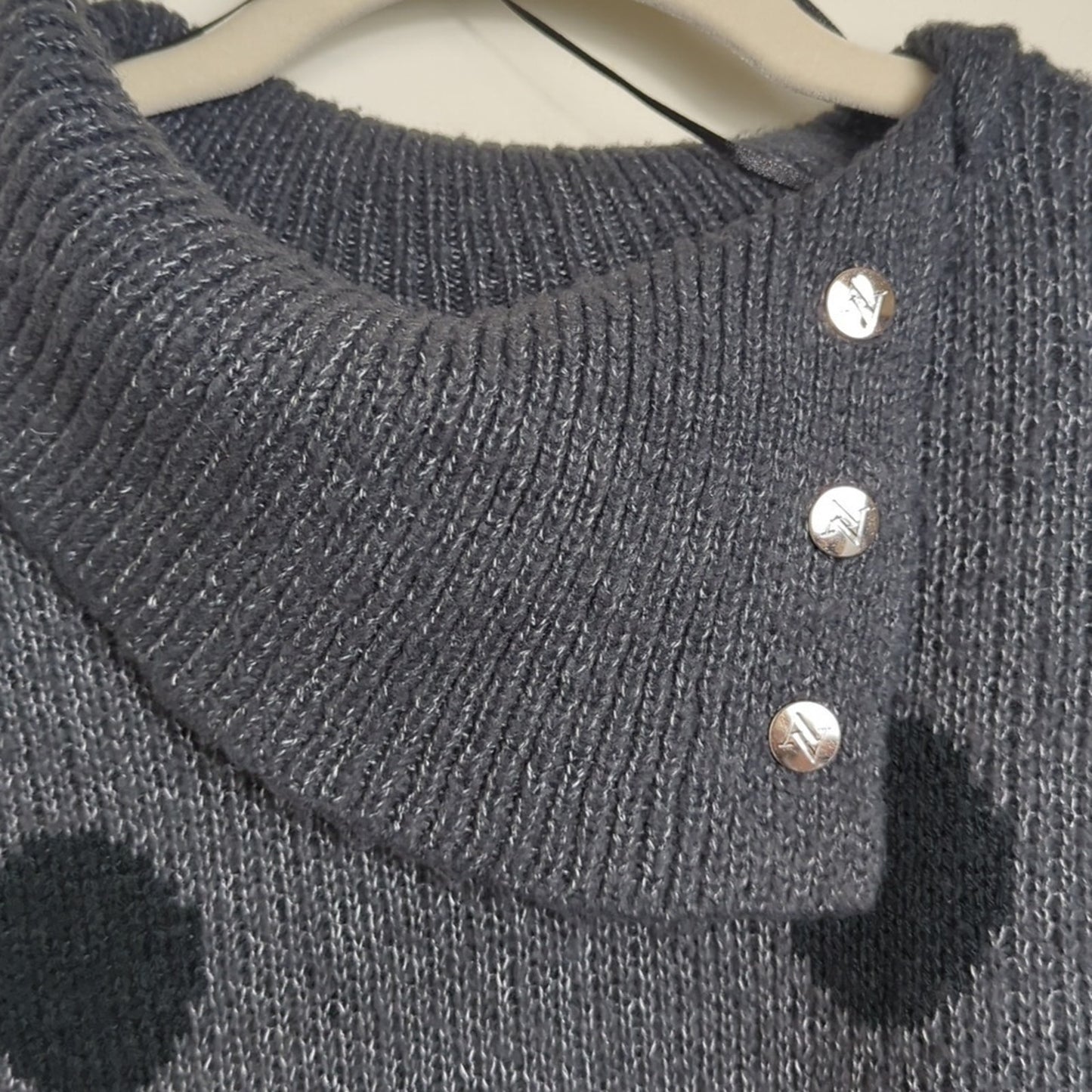 Gray and Black Polka Pullover Sweater Balloon Sleeves Women's XL