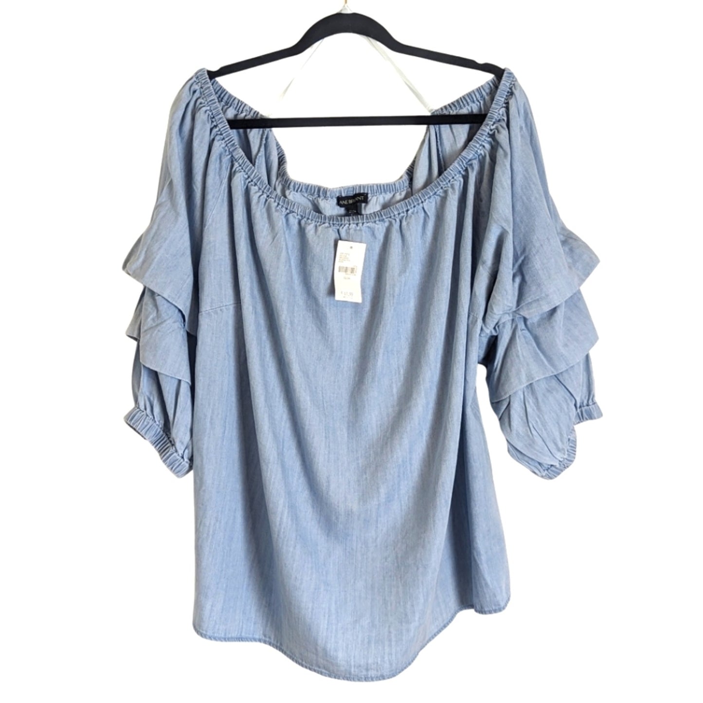 Chambray Boho Top Dramatic Ruffled Sleeves Women Size 22/24