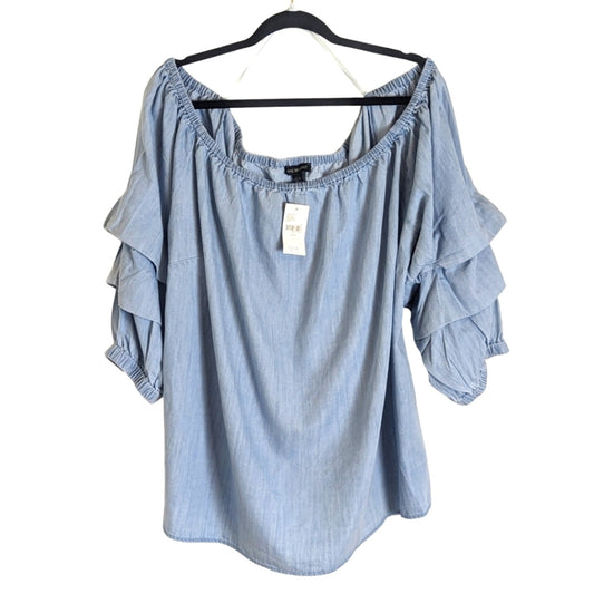 Chambray Boho Top Dramatic Ruffled Sleeves Women Size 22/24