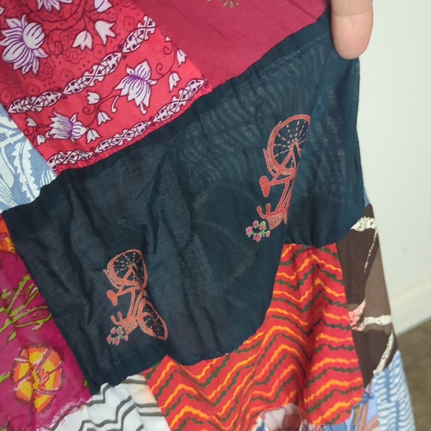 Vintage Patchwork Maxi Skirt or Strapless Boho Dress Cotton Festival Hippie