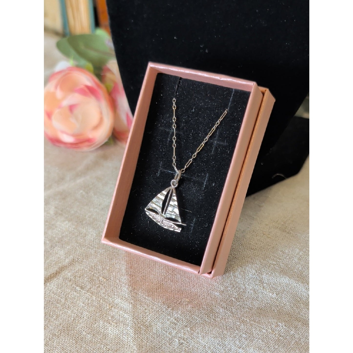 Vintage Sterling Sailboat Pendant  Necklace Coastal Nautical