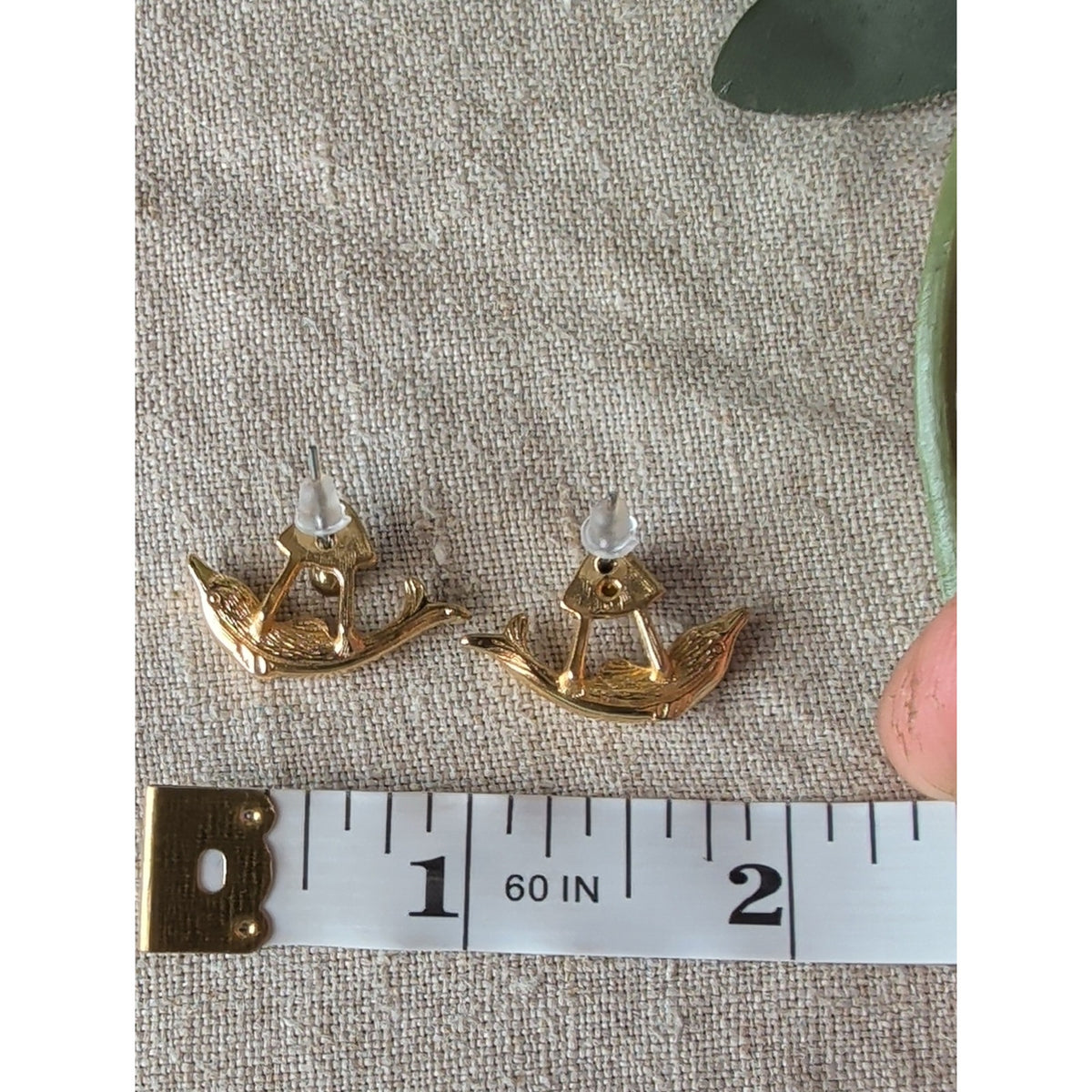 Vintage Gold Tone Dolphin Earrings Adjustable Multi Position Post Nautical