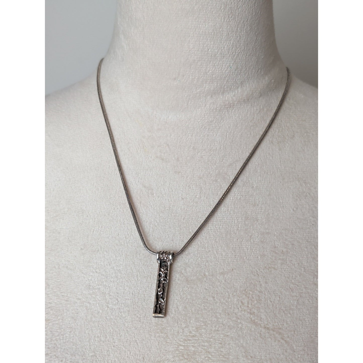 Floral Pendant Necklace 925 Botanical Bar Pendant Mixed Metal