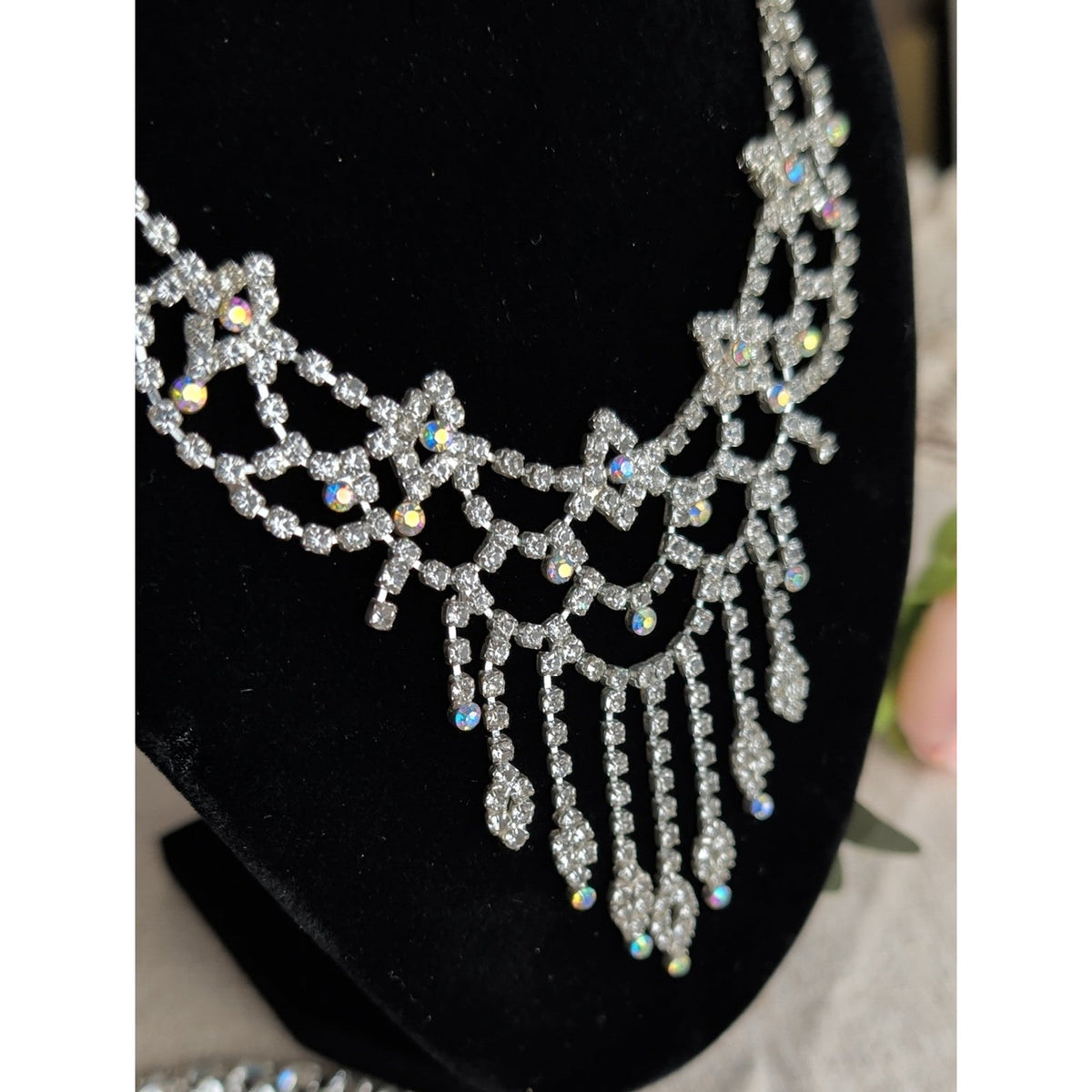 Vintage Rhinestone Necklace Set Old Hollywood Glam Bridal Statement Jewelry