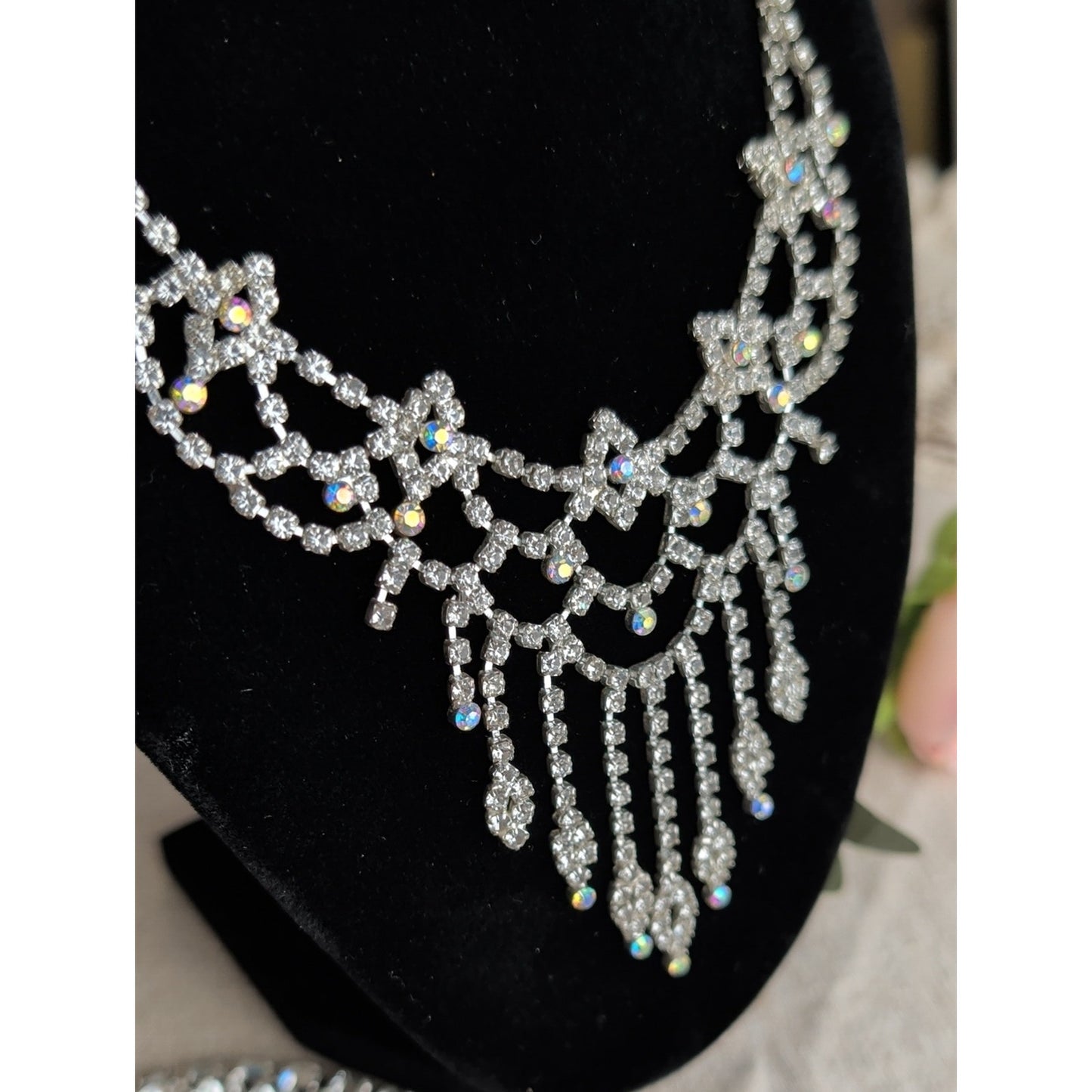 Vintage Rhinestone Necklace Set Old Hollywood Glam Bridal Statement Jewelry