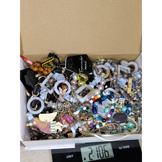 2 Lb Craft Lot Mystery Jewelry Box! Some Wearable! Fun Treasure Hunt!