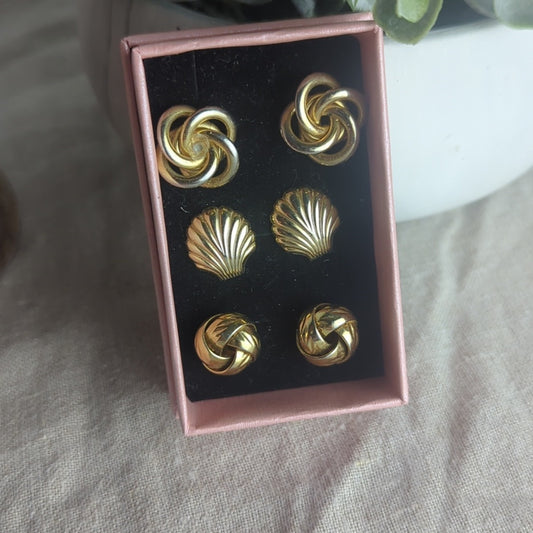 Vintage Gold Tone Earring Set Of 3 1980s Curated Costume Jewelry Collection