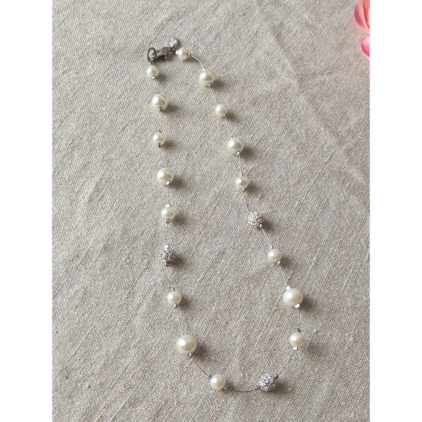 Carolee Ivory Pearl and Crystal Station Necklace Dainty Classic