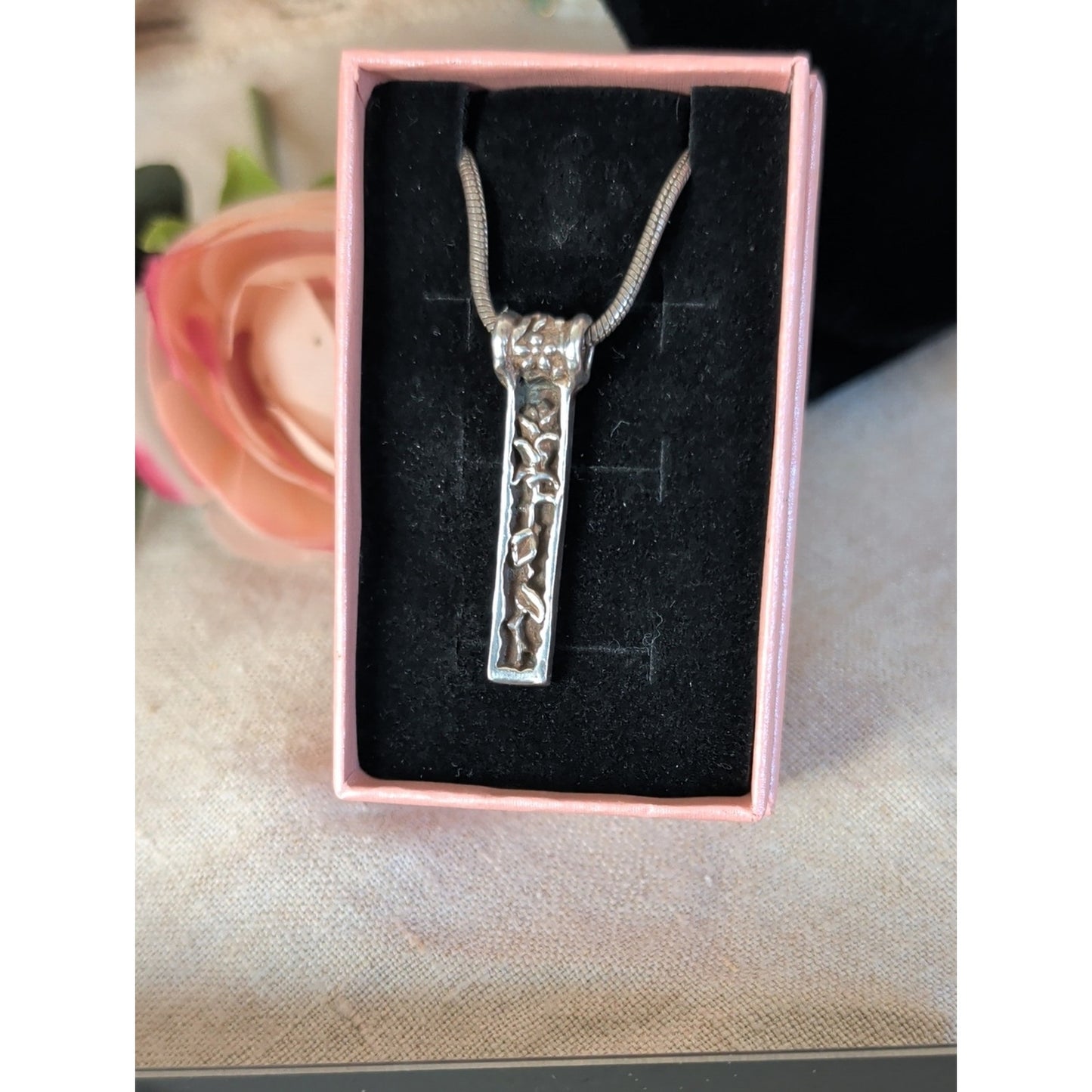 Floral Pendant Necklace 925 Botanical Bar Pendant Mixed Metal