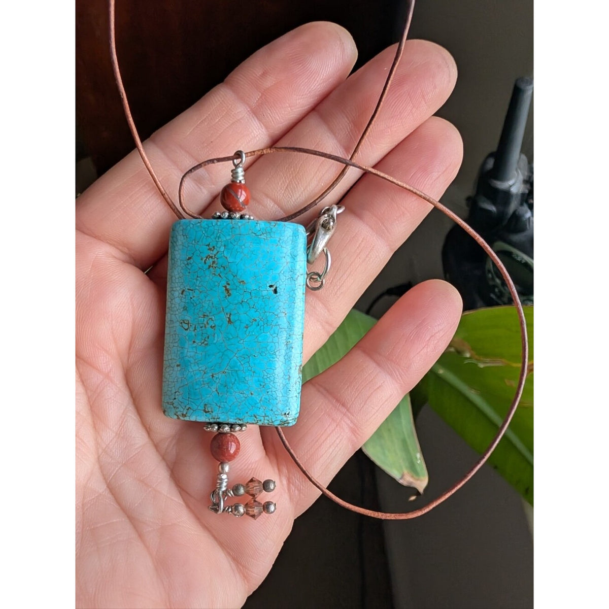 Artisan Southwestern Turquoise Blue Spiderweb Stone Pendant Necklace