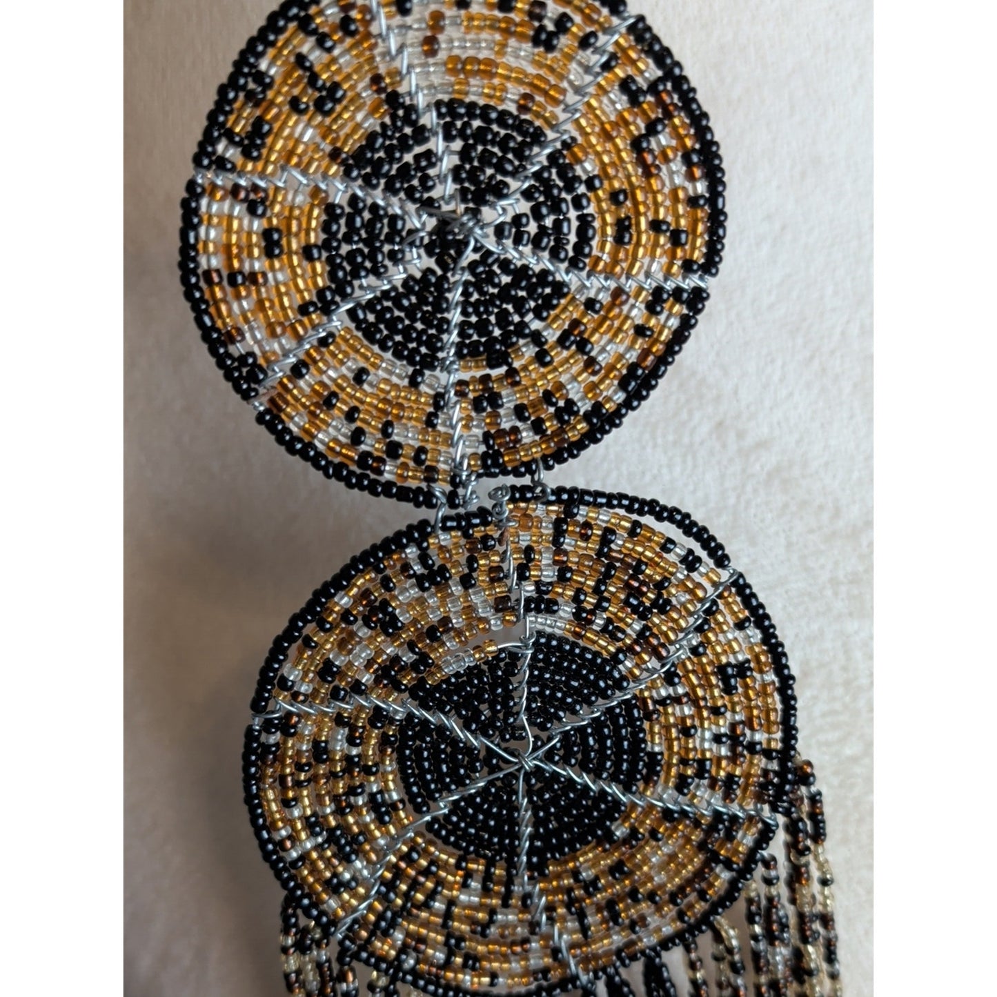 Handcrafted Beaded Fringe Statement Necklace Tribal Boho Luxe Wearable Art