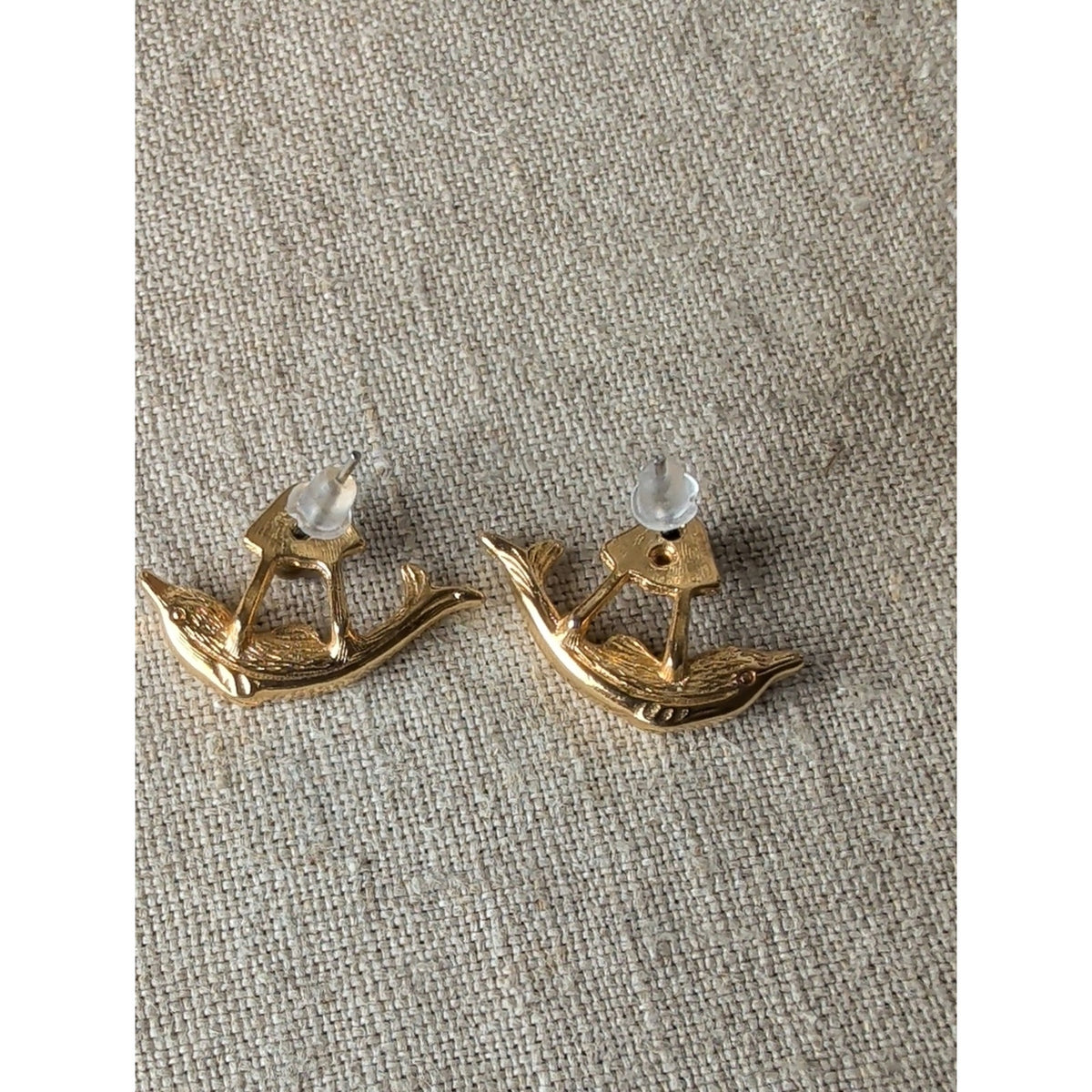 Vintage Gold Tone Dolphin Earrings Adjustable Multi Position Post Nautical