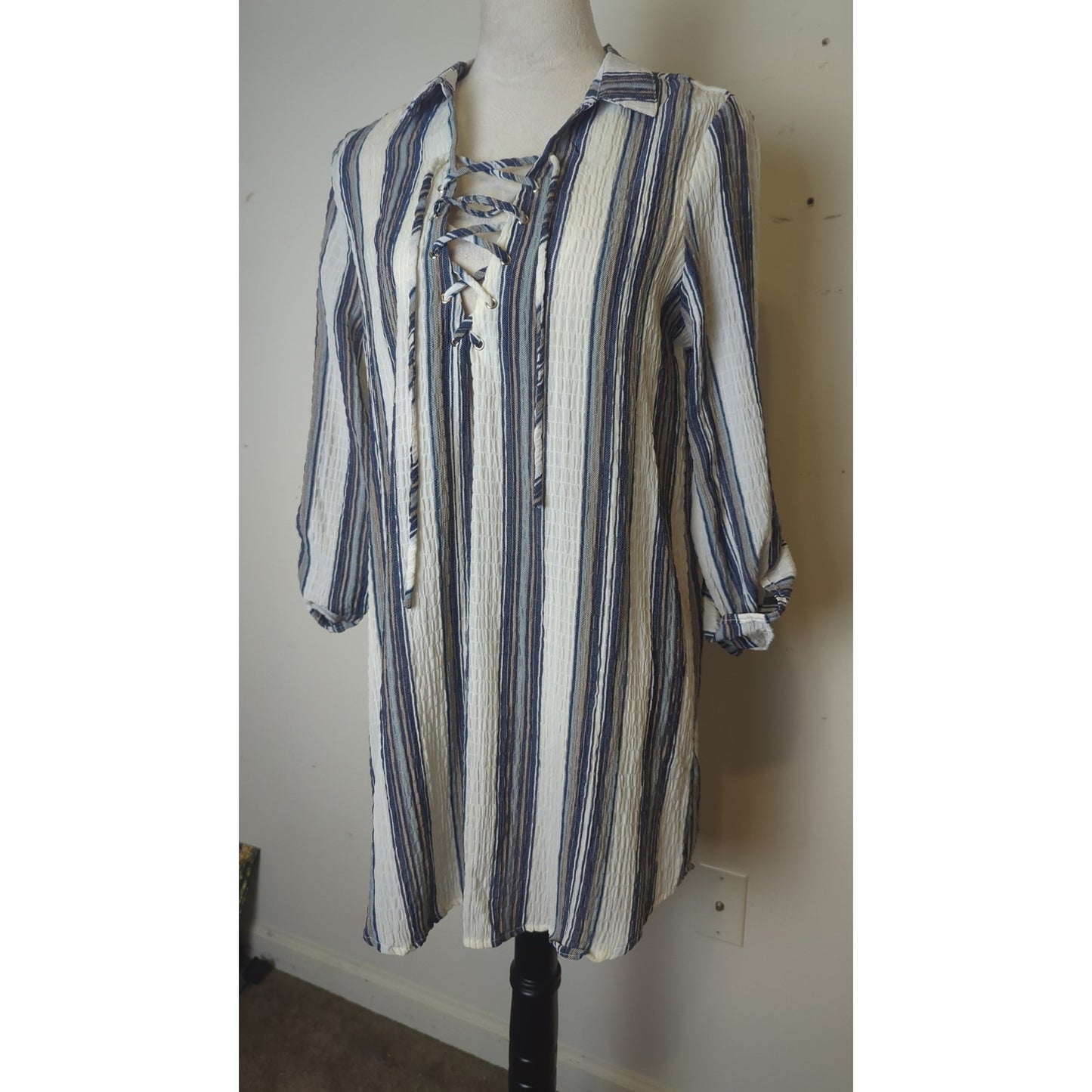 NWT Gauzy Knit Nautical Striped High Low Coastal Cowgirl Dress Large