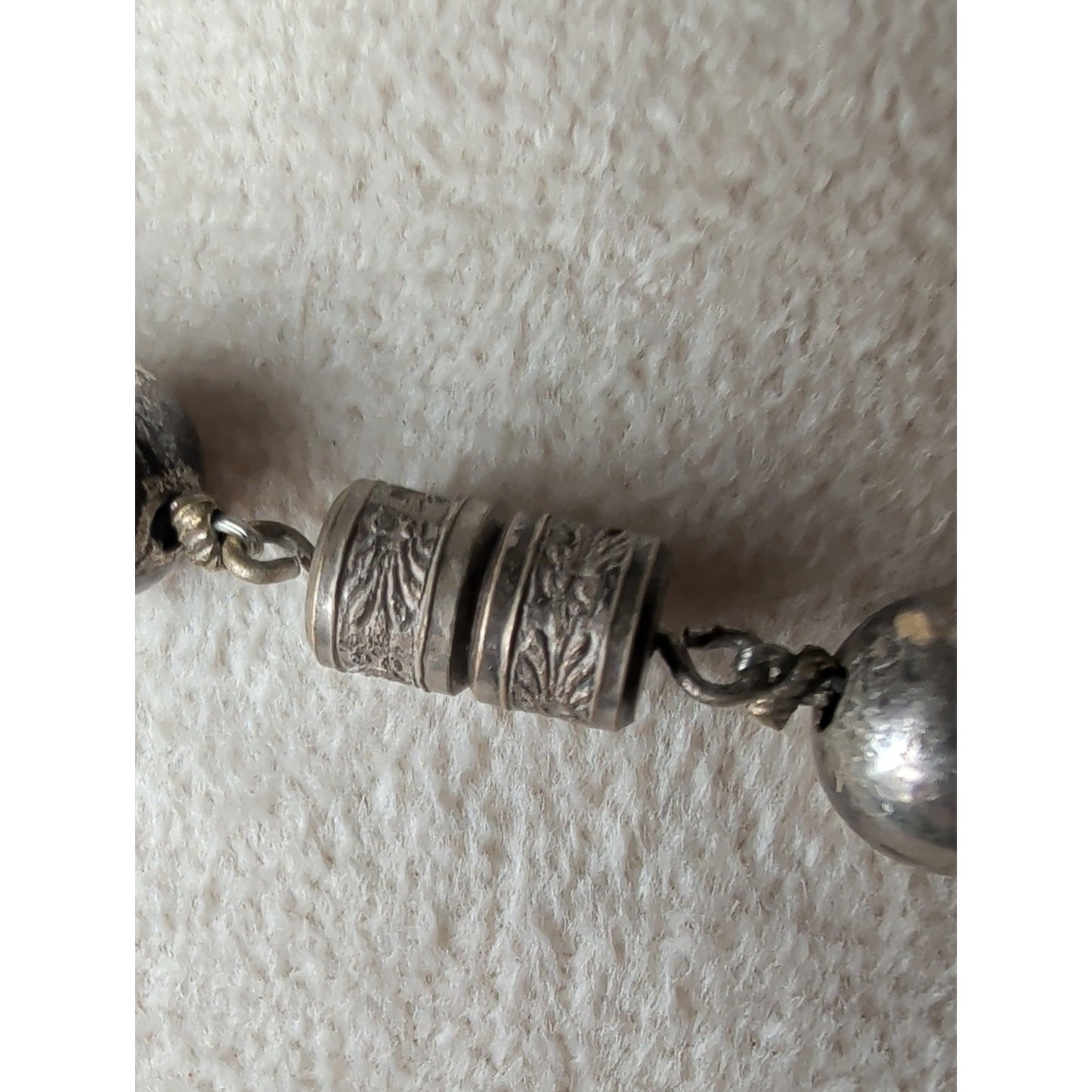 Vintage Artisan Heart Charm Necklace Sterling Accent Blue Faceted Glass