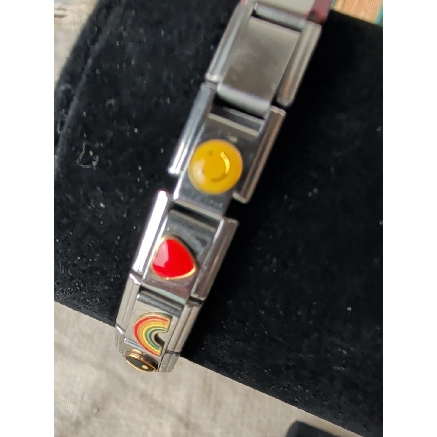 Y2K Essenza Italian Charm Link Bracelet Rainbow Yin Yang Soccer Stainless Steel