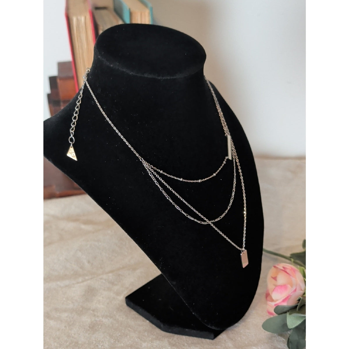 Forever Silver Triple Layered Bar Necklace Minimalist Silver Chain Stack Dainty